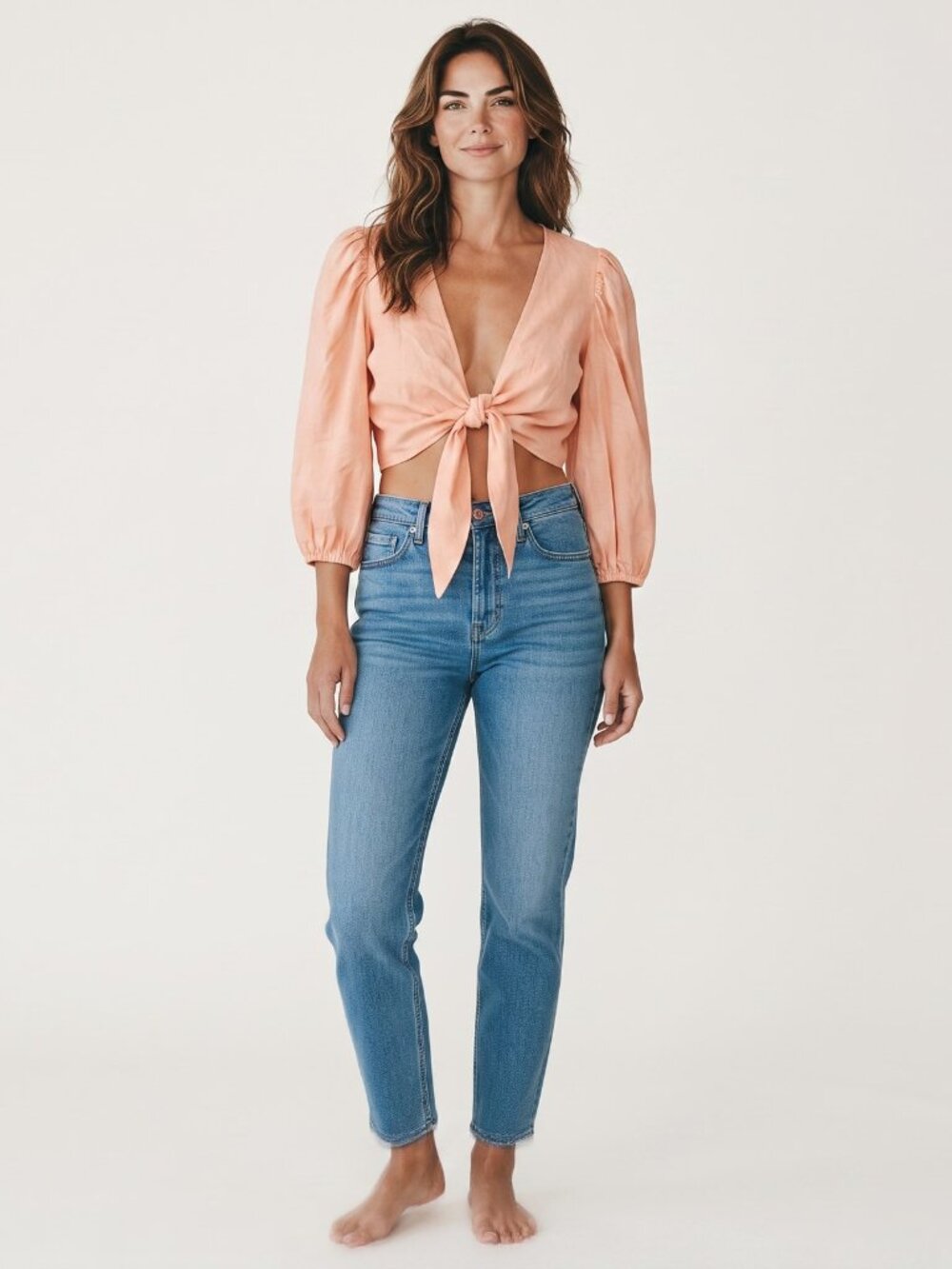NWT Express Peach Linen Blend Tie Front Cropped Top